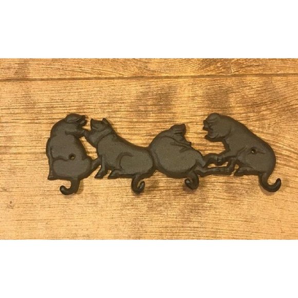 Cast Iron Four Pigs Tails Wall Hook 11"wide 4 1/8"tall Barbeque Decor 0184-0455 - Picture 5 of 12